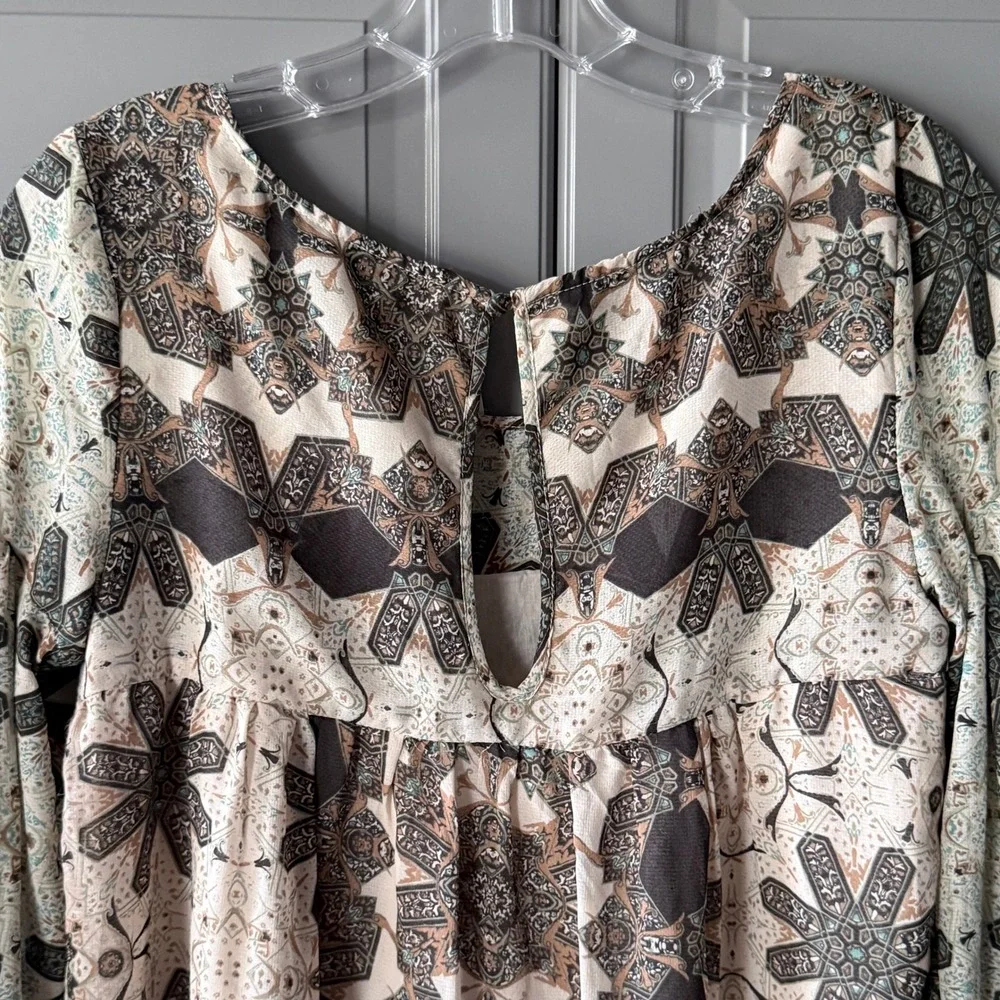 Free People Women's Kaleidoscope Mini Babydoll Dress, Brown Black,XS